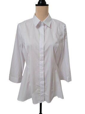 Zac & Rachel Size L White Button Down, Fit & Flare, 3/4 Sleeve Blouse, NEW w/Tag